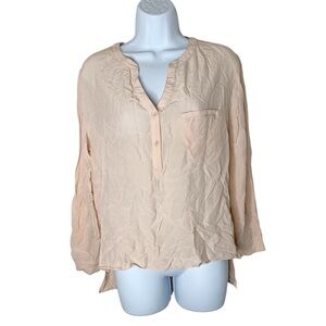 Anthropologie Lush Women’s Button Blouse Top 3/4 Length Sleeve Peach Pink Small